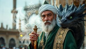 Black dragon protecting a Shaykh