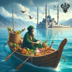 Man sitting in boat with sustenance
