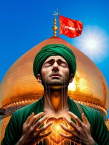 Muslim man crying for Imam Hussain's (as) sacrifice in Karbala on Ashura