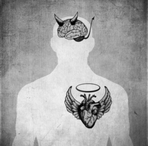 Devil brain and angel heart, the head, the heart, shaitan, satan in head,