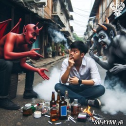 Devils sitting with man doing haram