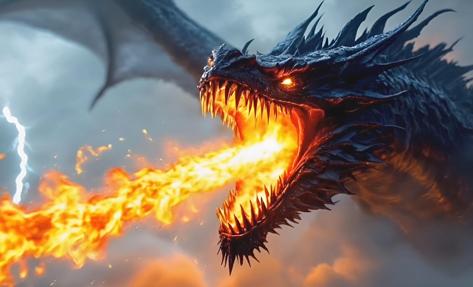 Fire coming out of a black dragon