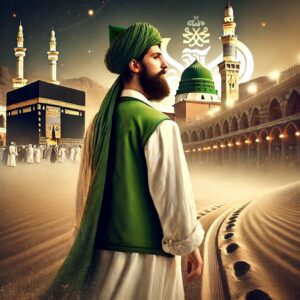 Sufi man making Hijrah from Mecca to Madina in the desert