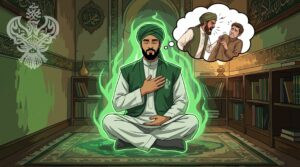 sufi man contemplates mistakes in small prayer room