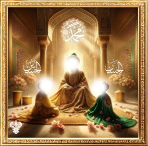 Qurratul Ayn: Sayyidina Muhammad (s) with grandsons, Imam Hassan (as) and Imam Hussain (as)