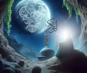 Sayyidina Abu Bakr as Siddiq (as) contemplating in Cave of Thawr