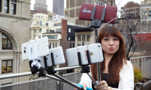 Selfie with many ipads and iphone