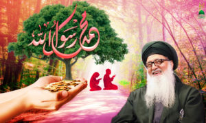 Shaykh Nurjan Mirahmadi, hand giving charity, tree growing,Muhammad calligraphy, people under tree