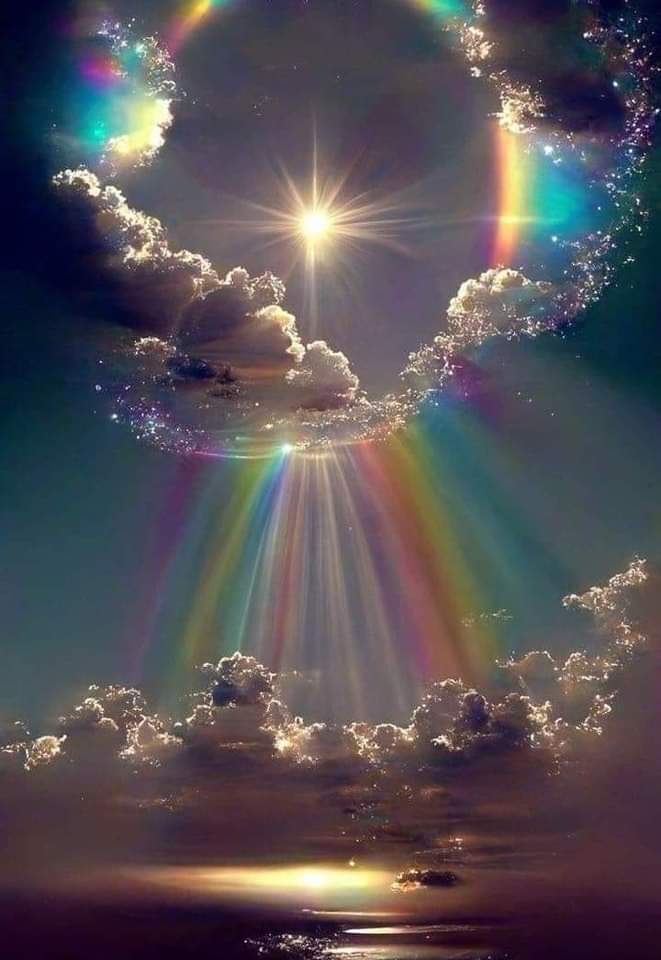 Sun shines inside a circle of Rainbow