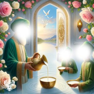 Sayyidina Muhammad (s) pouring milk for his grandsons, Imam Hassan (as) and Imam Hussain (as)