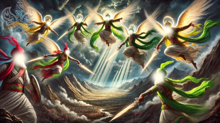 angels coming from heaven with swords