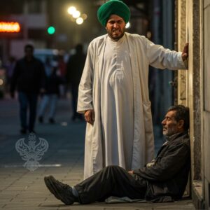 Angry man standing over homeless man
