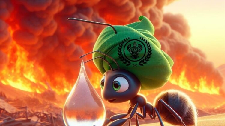 ant with drop of water