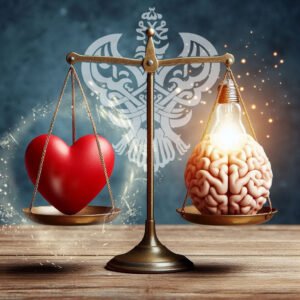 Scales balanced with heart and brain