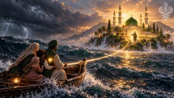 boat anchored to island of light
