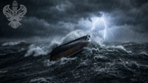 Boat flipped in a storm