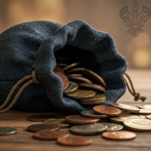 Cloth bag spilling coins