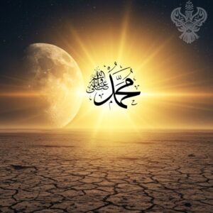Cracked Earth with moon and Muhammadan sun