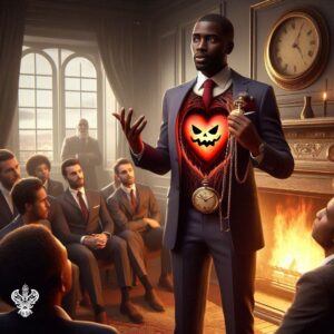 Man speaking with evil heart within