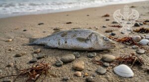 Dead fish on sand