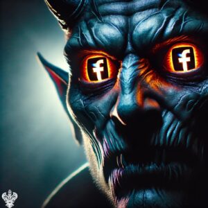Demon with Facebook icons in reflecting in eyes