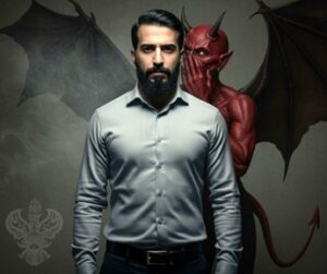 Devil behind man whispering