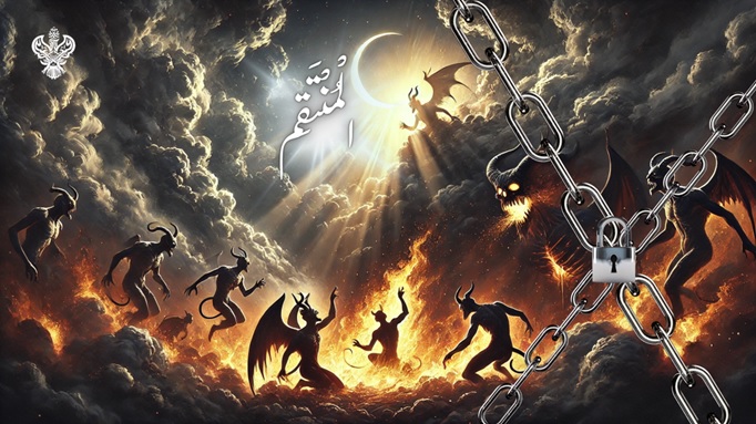 Devils burning from light, chained under Al-Muntaqim