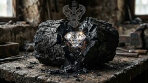 Diamond emerging from charcoal