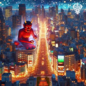 Shaitan watching over city with lights