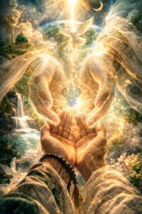 Divine Hands giving to human hands