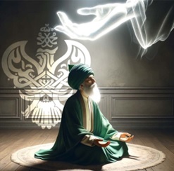 Divine hand reaches man sitting