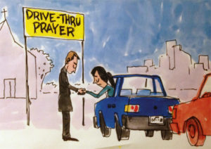 drive thru prayer - cartoon
