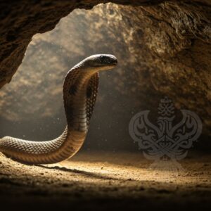 Snake emerging within cave