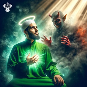 Demon approaching enlightened man