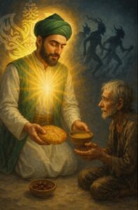 Enlightened man feeds hungry man