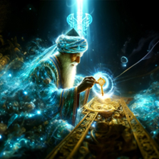 Enlightened man holding a glowing key