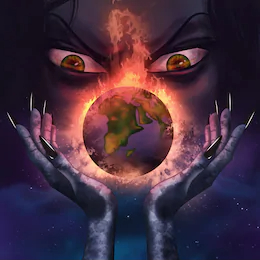 evil dajjal witch holding earth dunya