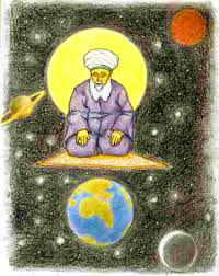 Sufi shaykh meditating in space,planets,Shaykh,hal,experience
