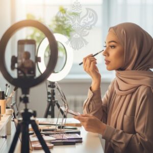 Female influencer doing makeup