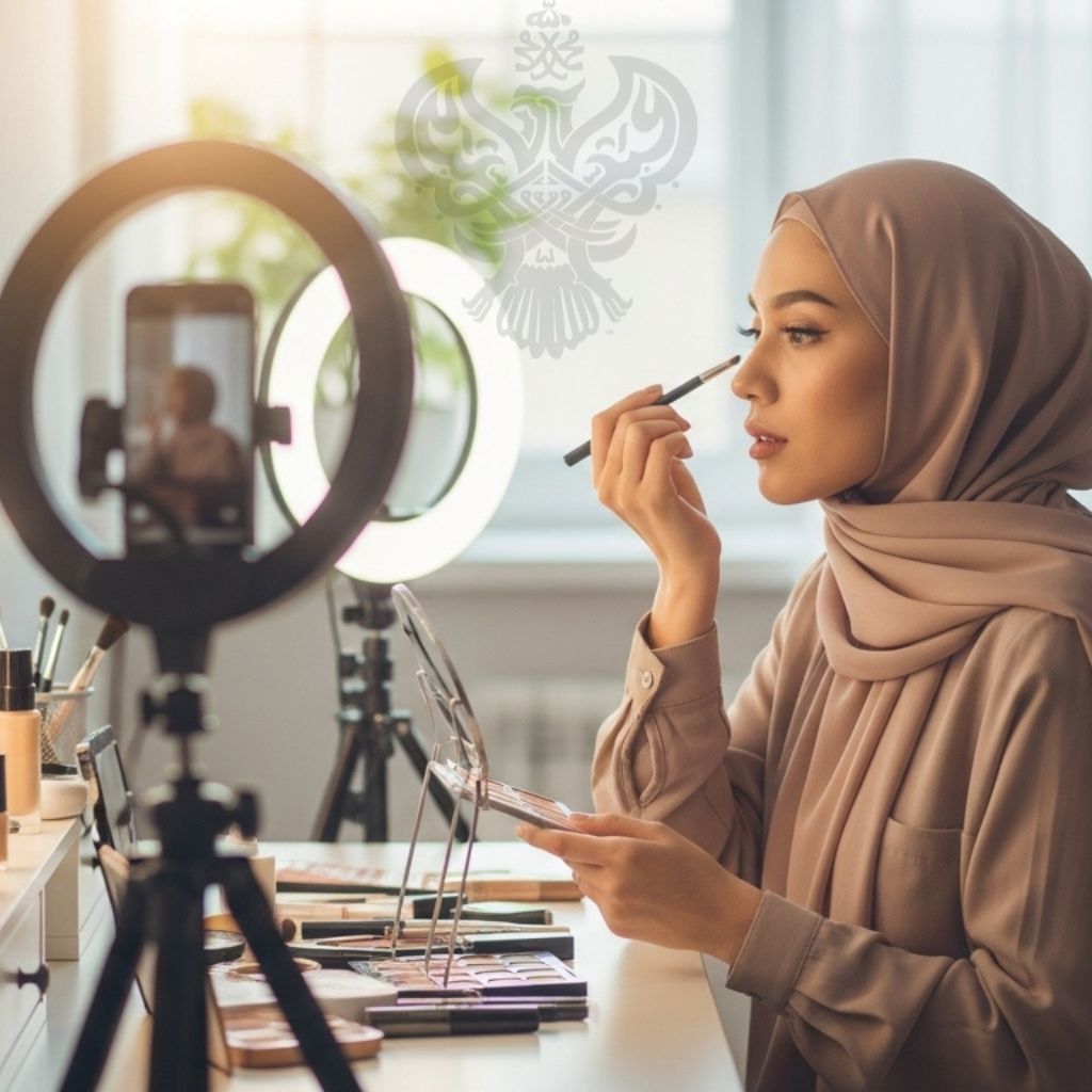 Female influencer doing makeup