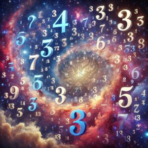 Floating digits on galaxy background