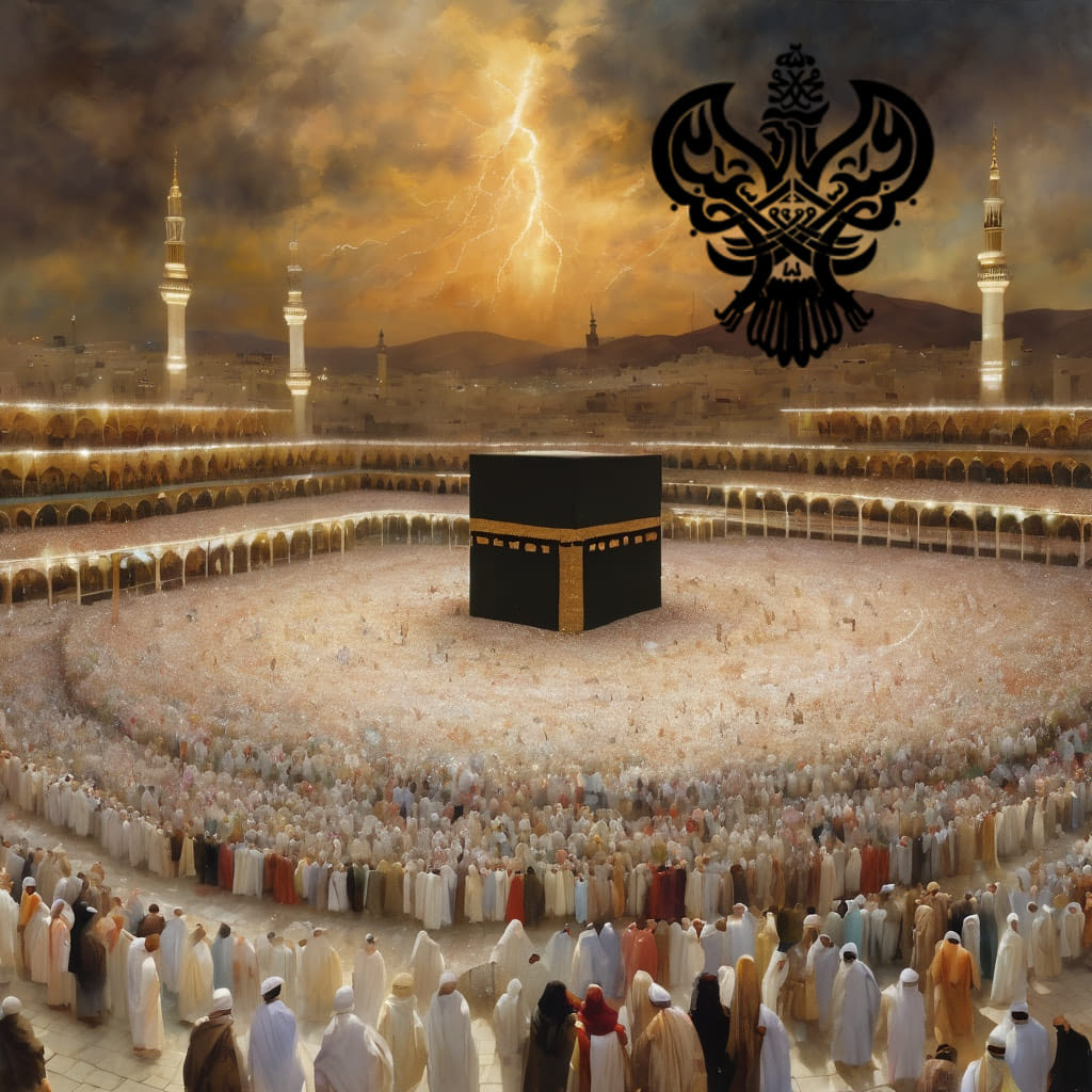 Holy Kabah surrounded by people in circumambulation during Hajj
