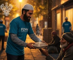 FZHH man giving food to homeless man