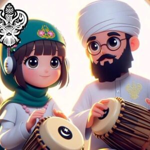 Girl and father drumming