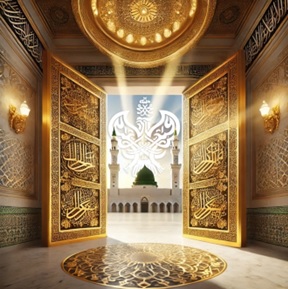 Golden doors to green dome of Madina