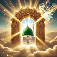 Green dome glistening under heavenly arch