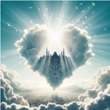 Heart cloud floating in sky emitting blast of light