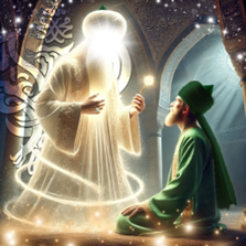 Heavenly being bringing glowing key to student