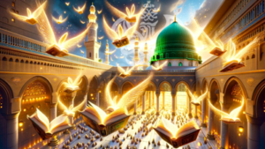 Heavenly books flying towards Madinatul Munawara