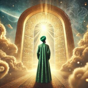 Man standing at heavenly gate